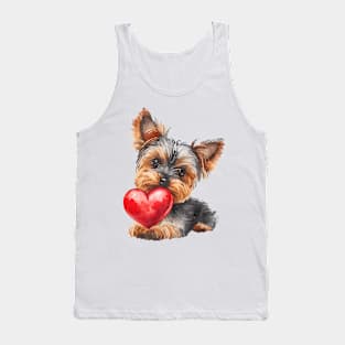 Valentine Yorkshire Terrier Holding Heart Tank Top